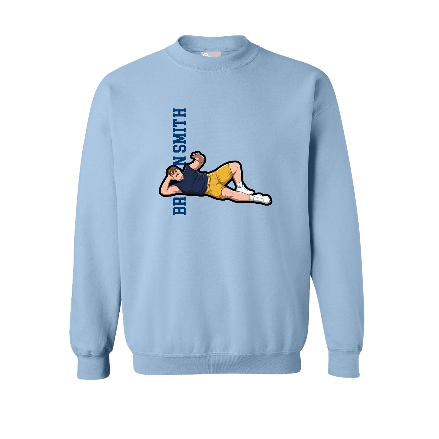 Fleece Crew — Name Vertical in Light Blue