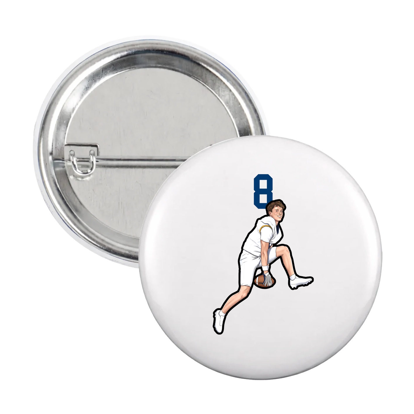 Game Day Button — Number Top in White