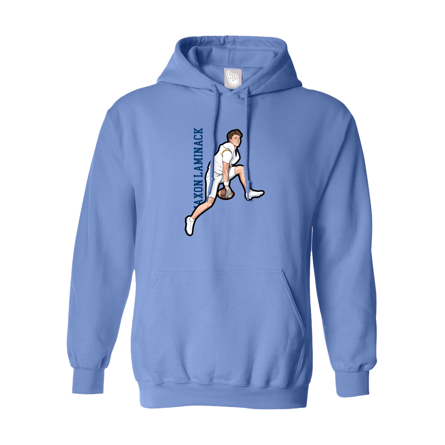 Youth Hoodie — Name Vertical in Powder Blue