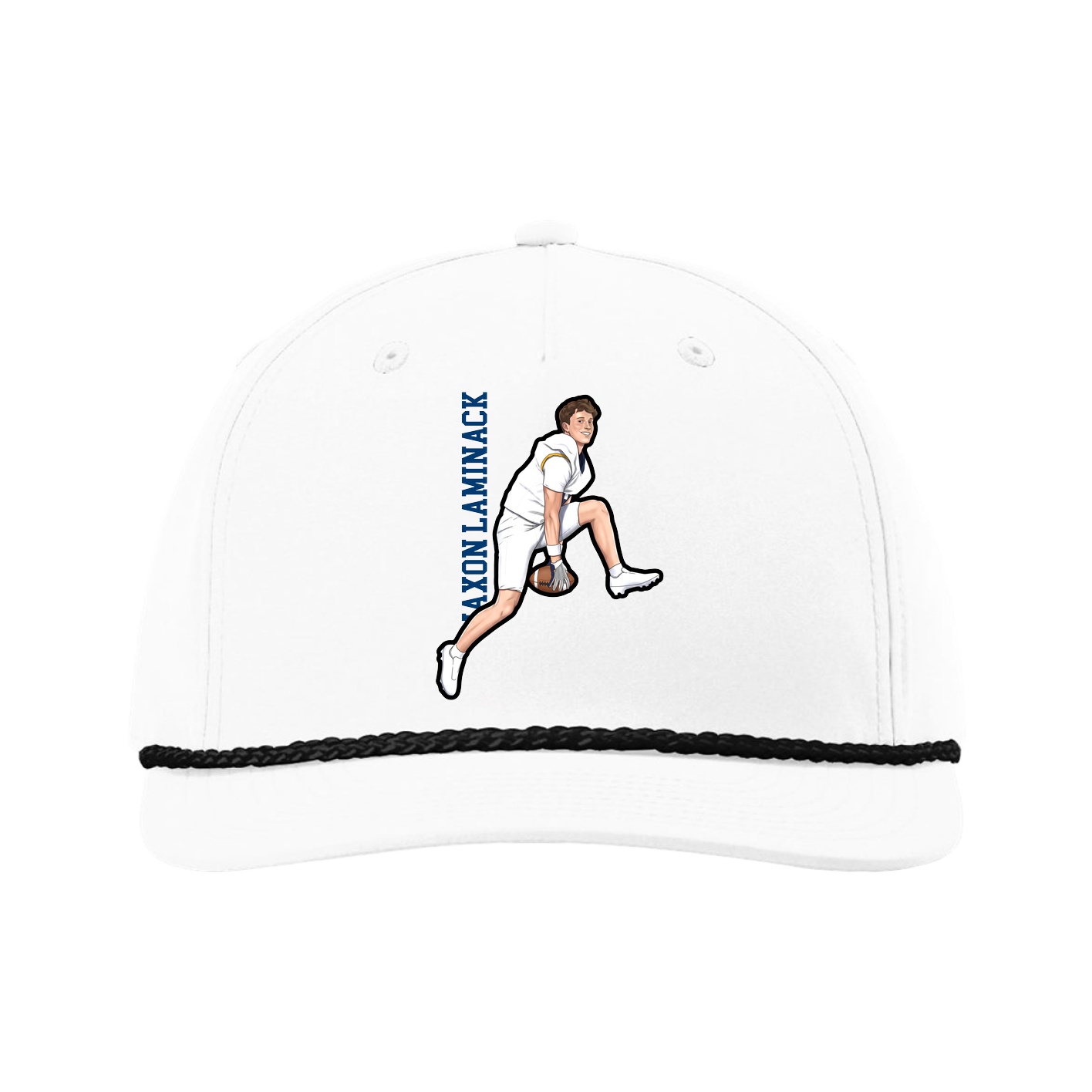 Five-Panel Classic Rope Cap — Name Vertical in White