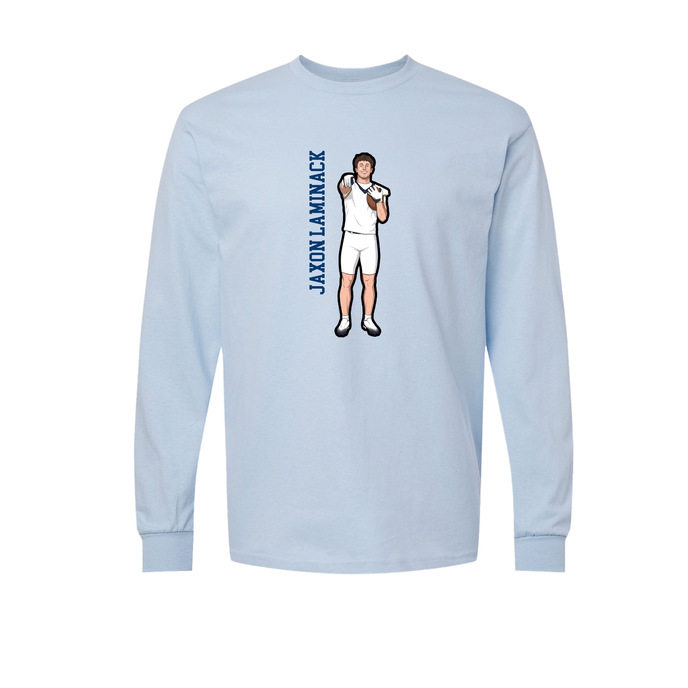 Long Sleeve Tee — Name Vertical in Light Blue