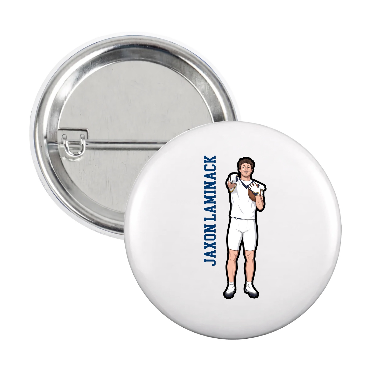 Game Day Button — Name Vertical in White