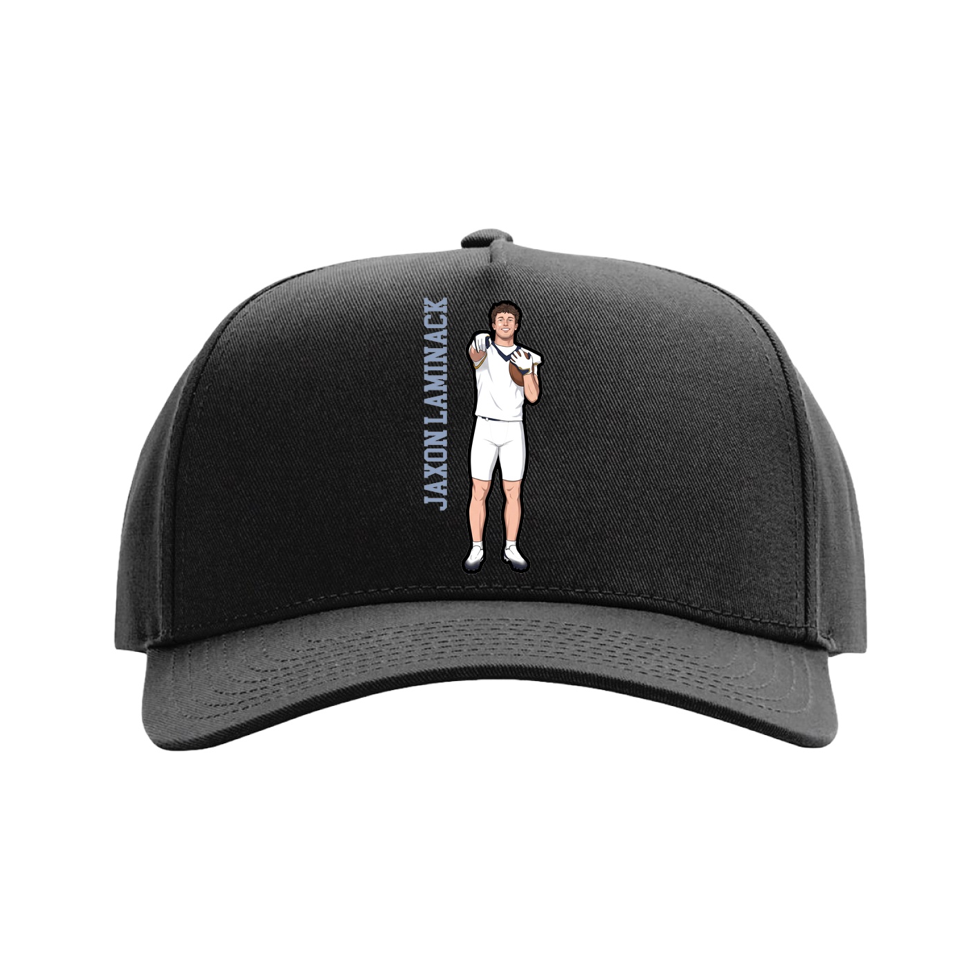 Full Fabric Five-Panel Champ Cap — Name Vertical in Black