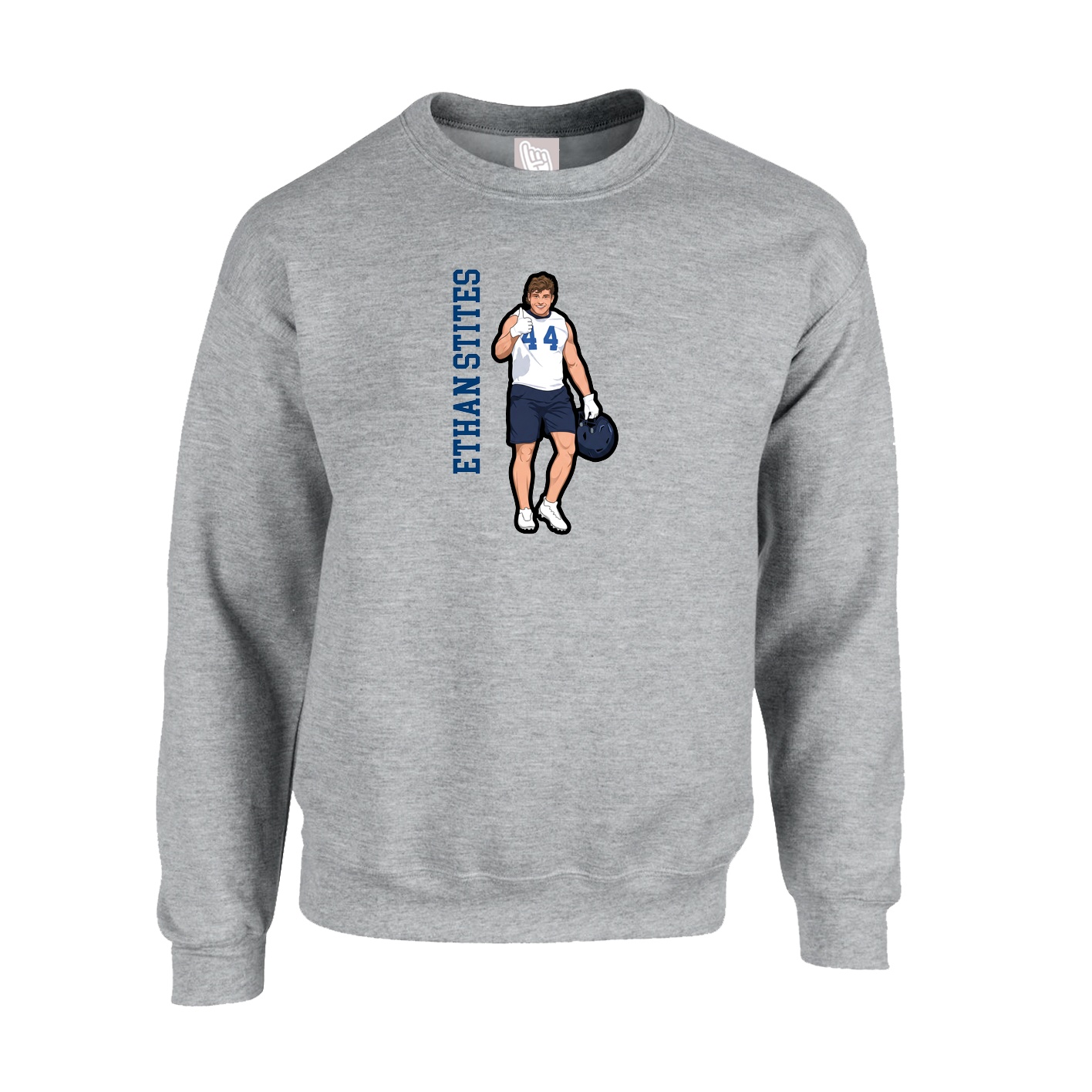 Fleece Crew — Name Vertical in Grey