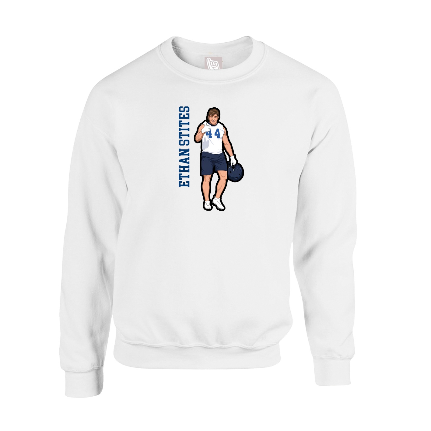 Fleece Crew — Name Vertical in White