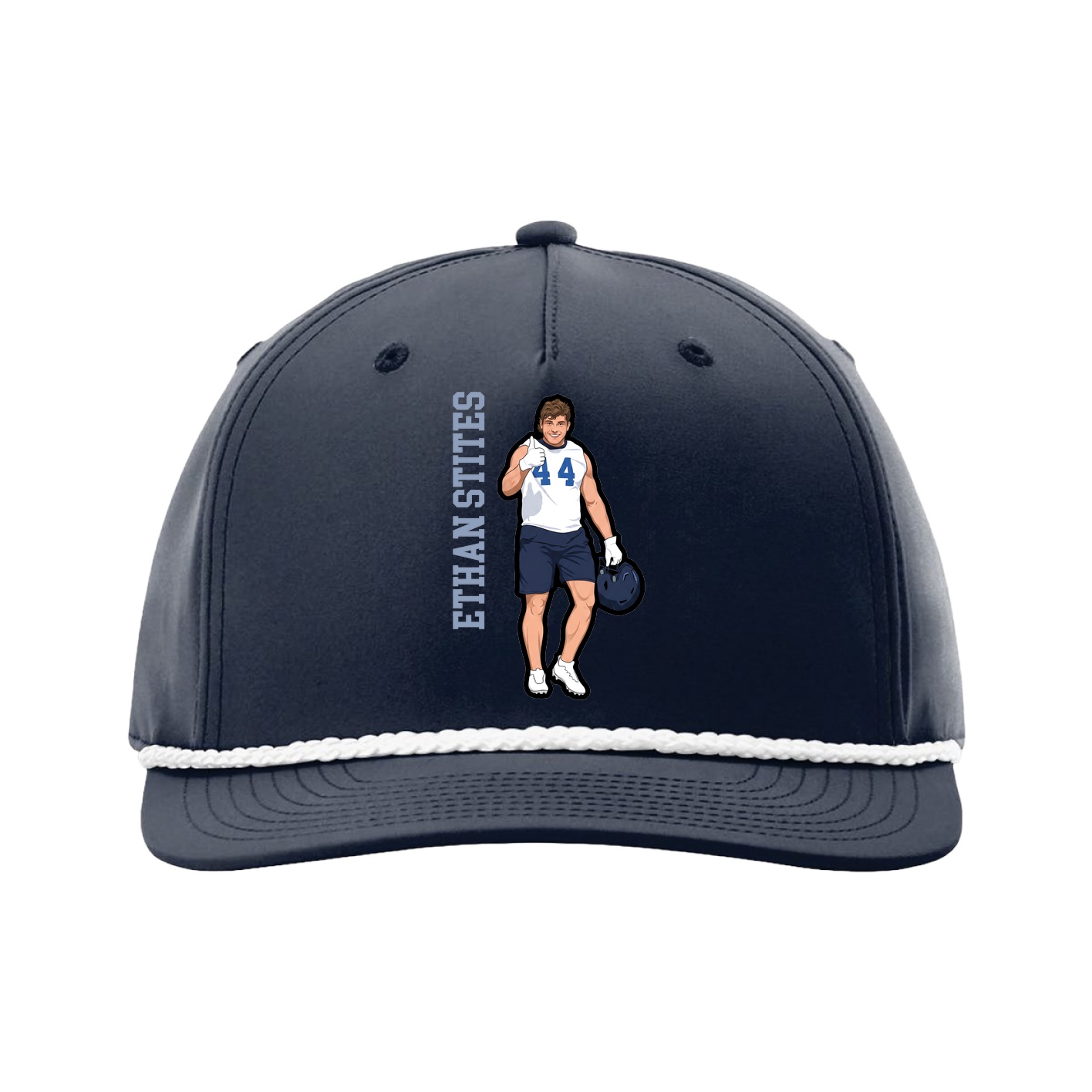 Five-Panel Classic Rope Cap — Name Vertical in Navy