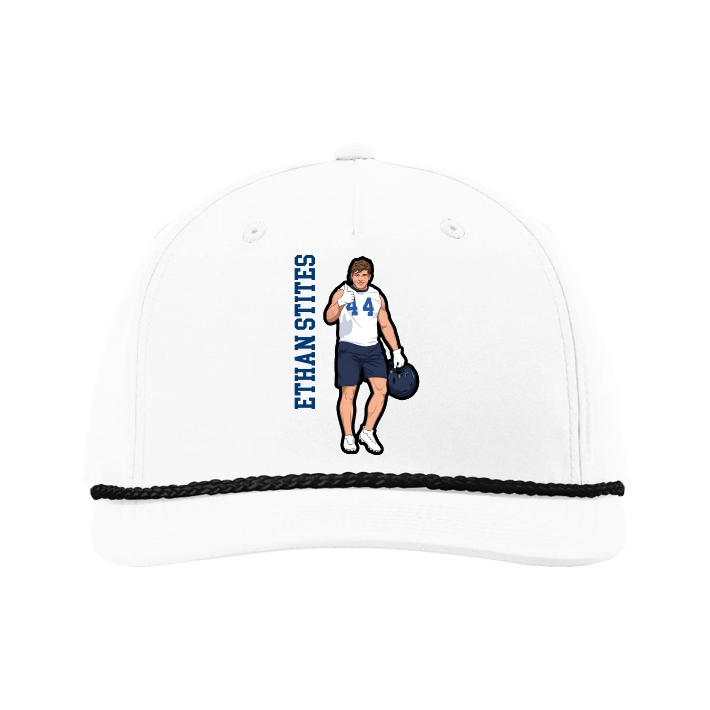 Five-Panel Classic Rope Cap — Name Vertical in White