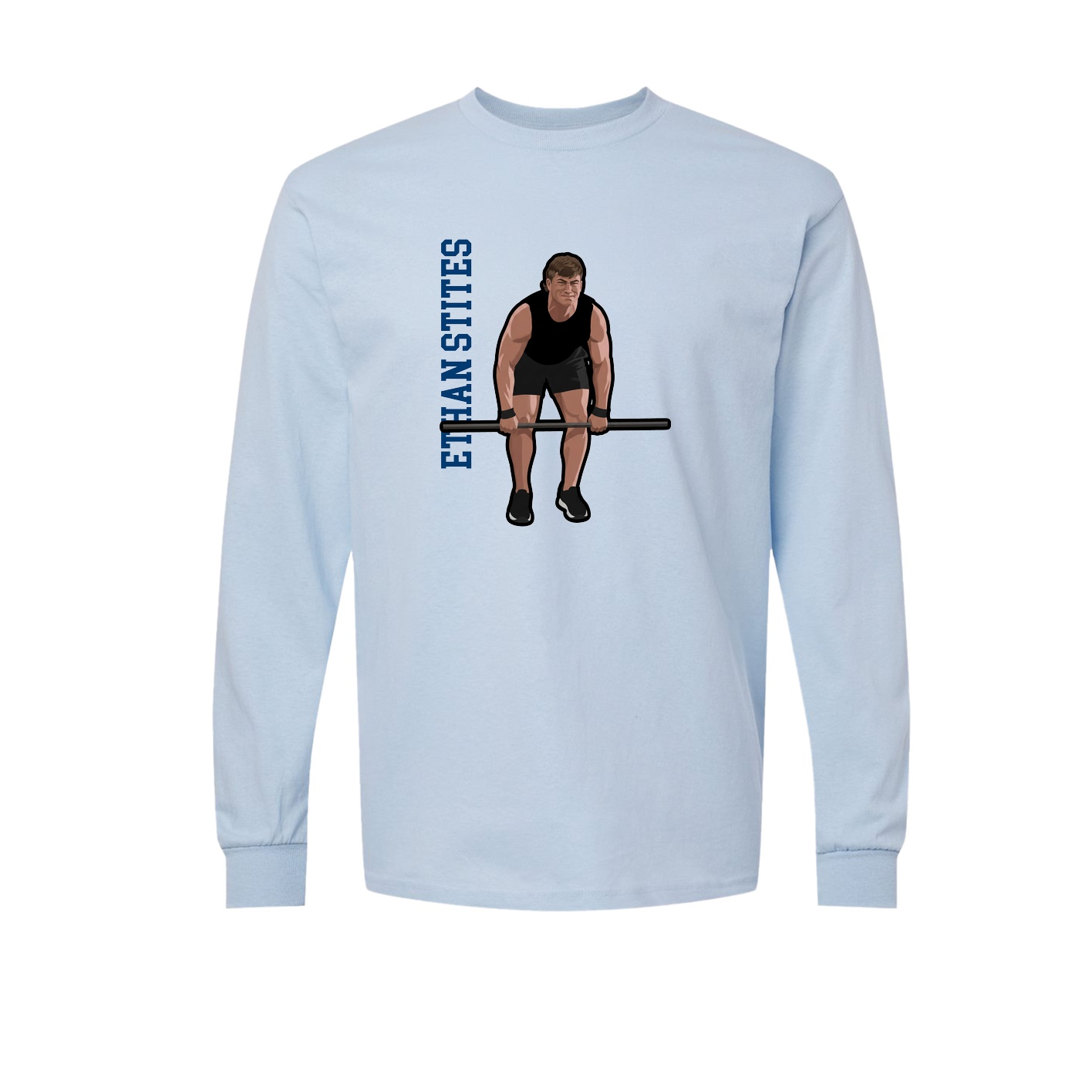 Long Sleeve Tee — Name Vertical in Light Blue