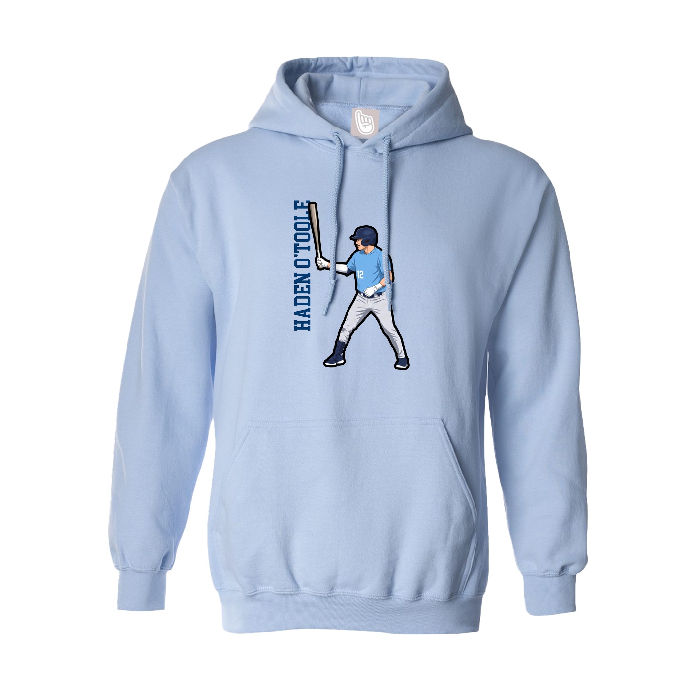 Hoodie — Name Vertical in Light Blue
