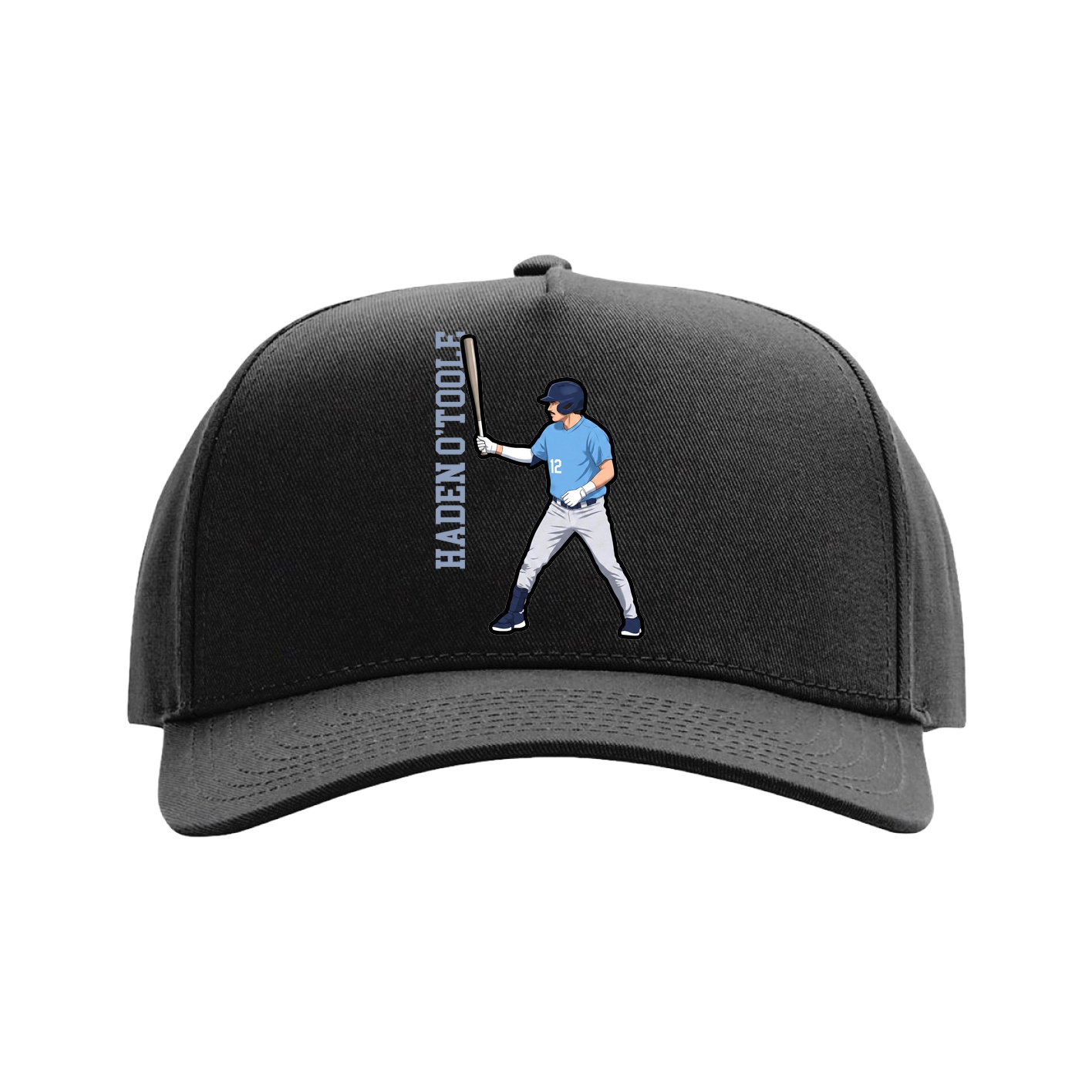 Full Fabric Five-Panel Champ Cap — Name Vertical in Black