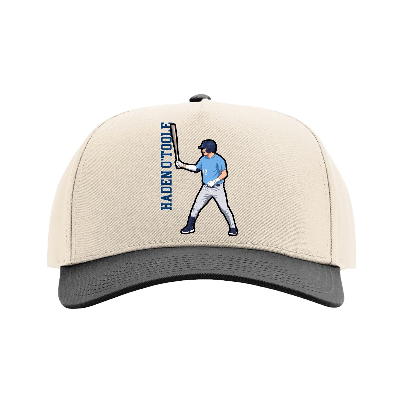 Full Fabric Five-Panel Champ Cap — Name Vertical in Cream/Black