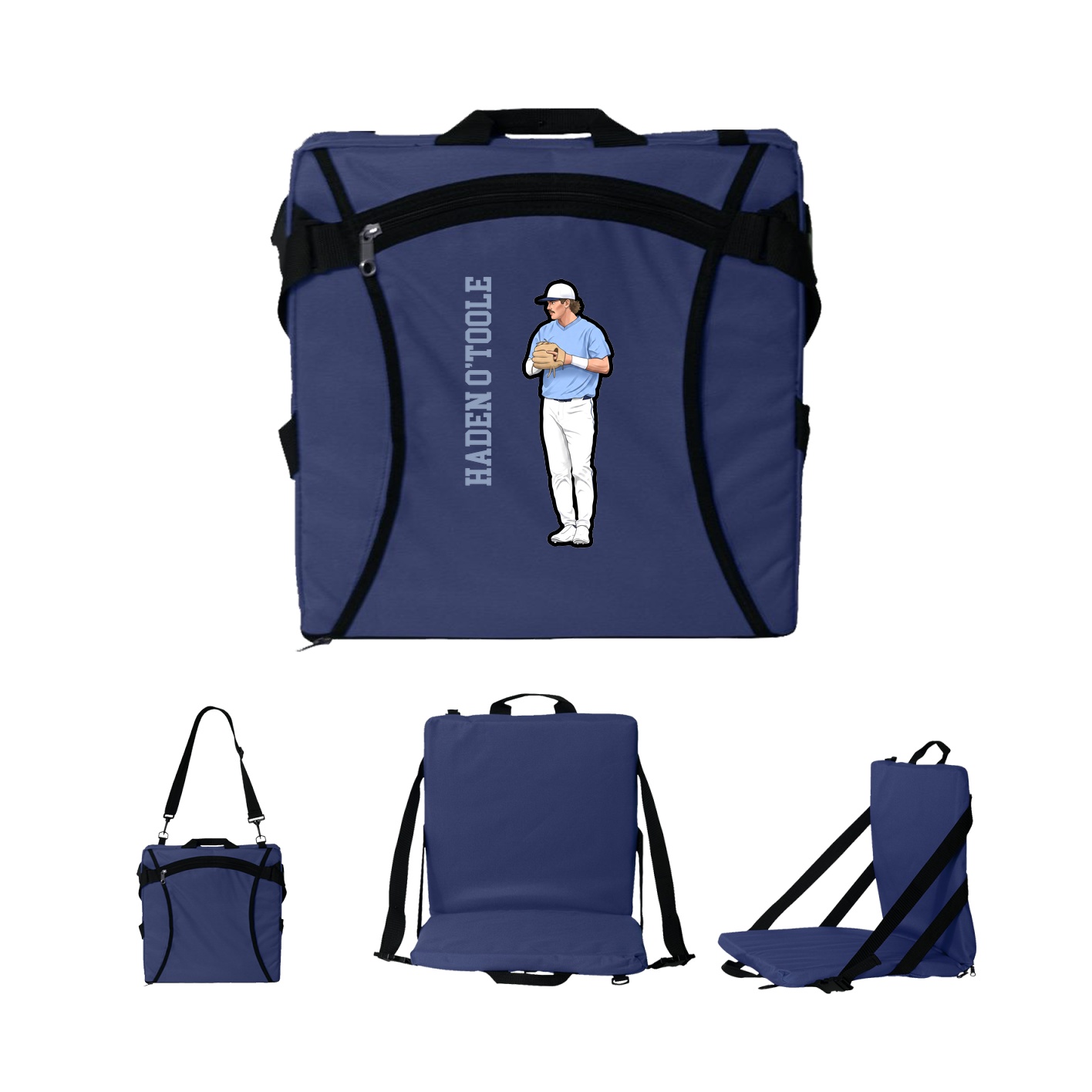 Folding Stadium Seat — Name Vertical in Navy