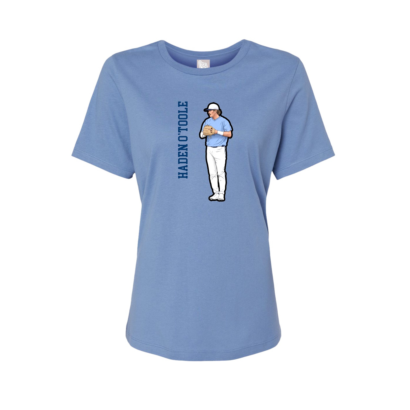 Womens Tee — Name Vertical in Powder Blue