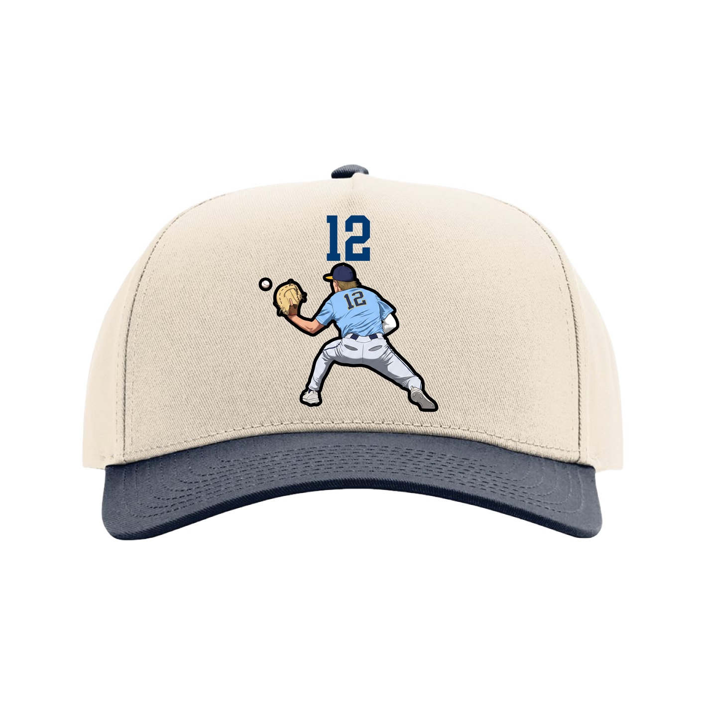 Full Fabric Five-Panel Champ Cap — Number Top in Cream/Navy