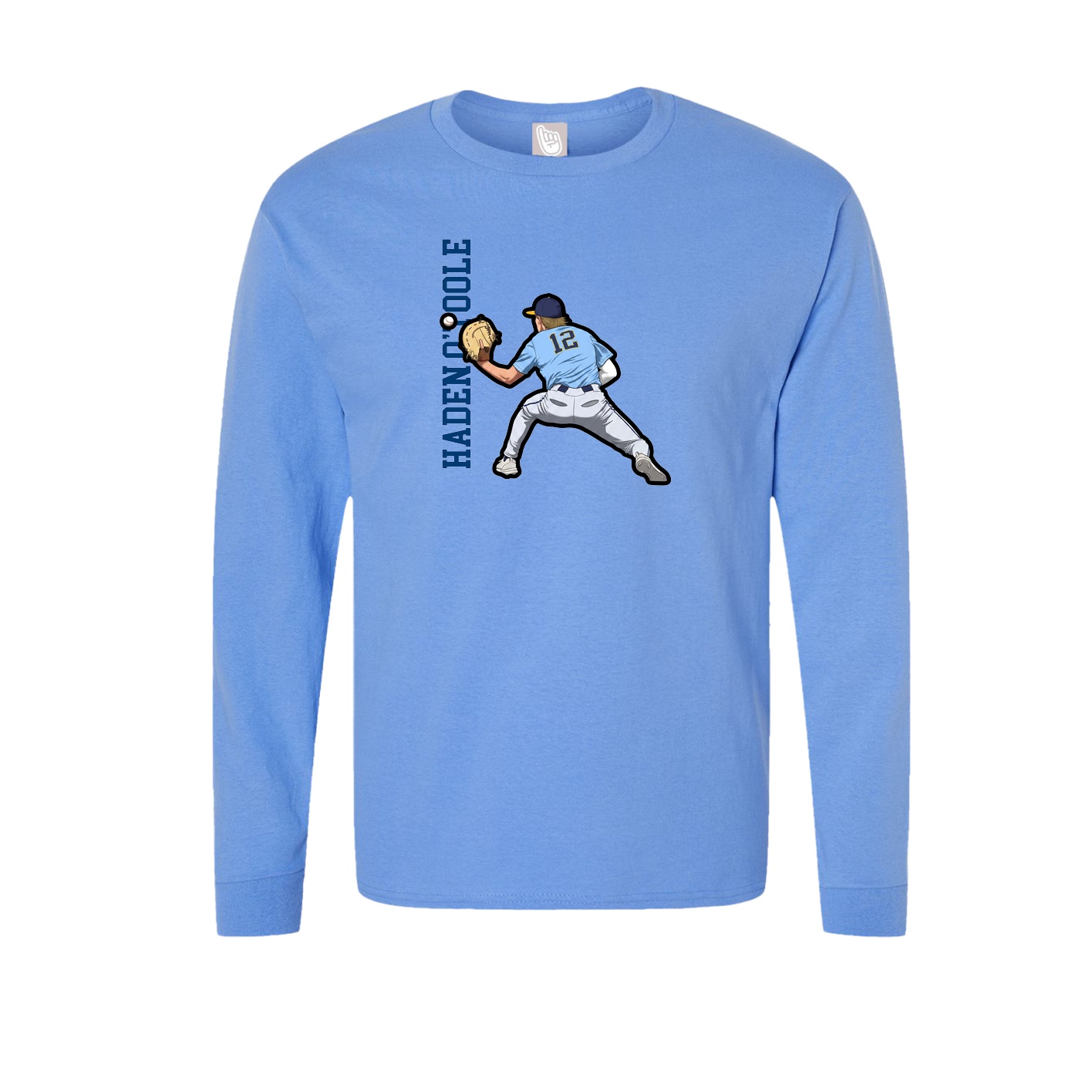Long Sleeve Tee — Name Vertical in Powder Blue