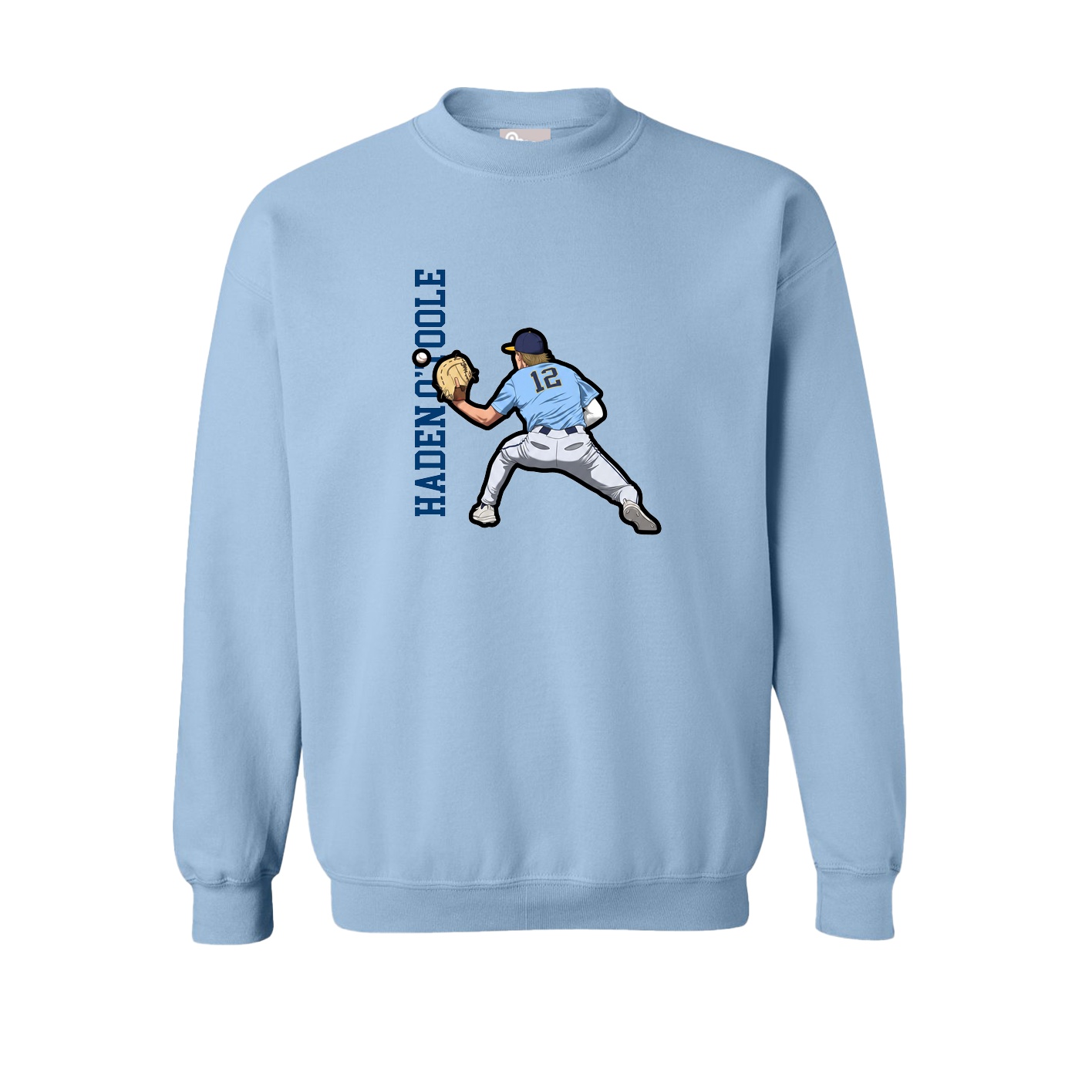 Fleece Crew — Name Vertical in Light Blue