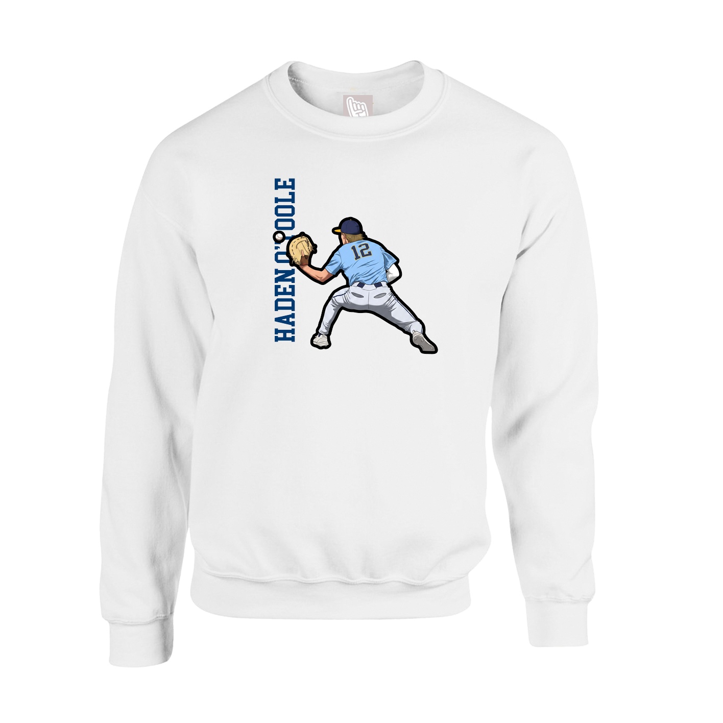 Fleece Crew — Name Vertical in White