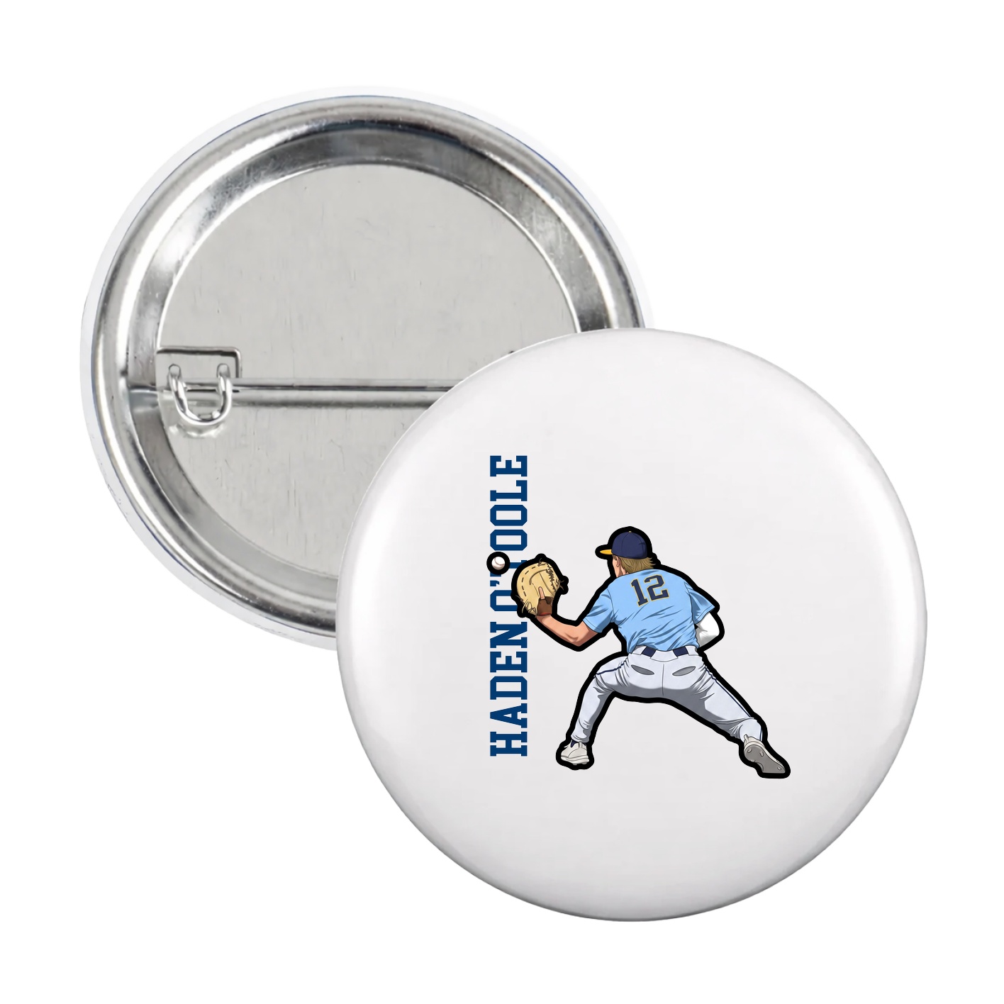 Game Day Button — Name Vertical in White