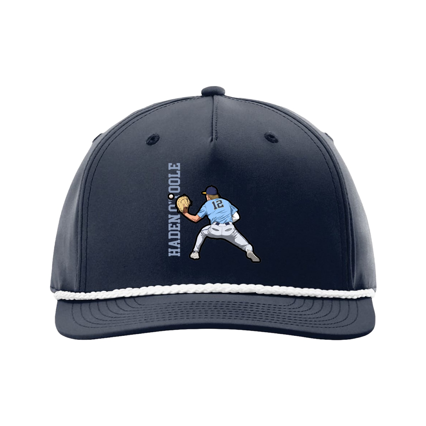 Five-Panel Classic Rope Cap — Name Vertical in Navy
