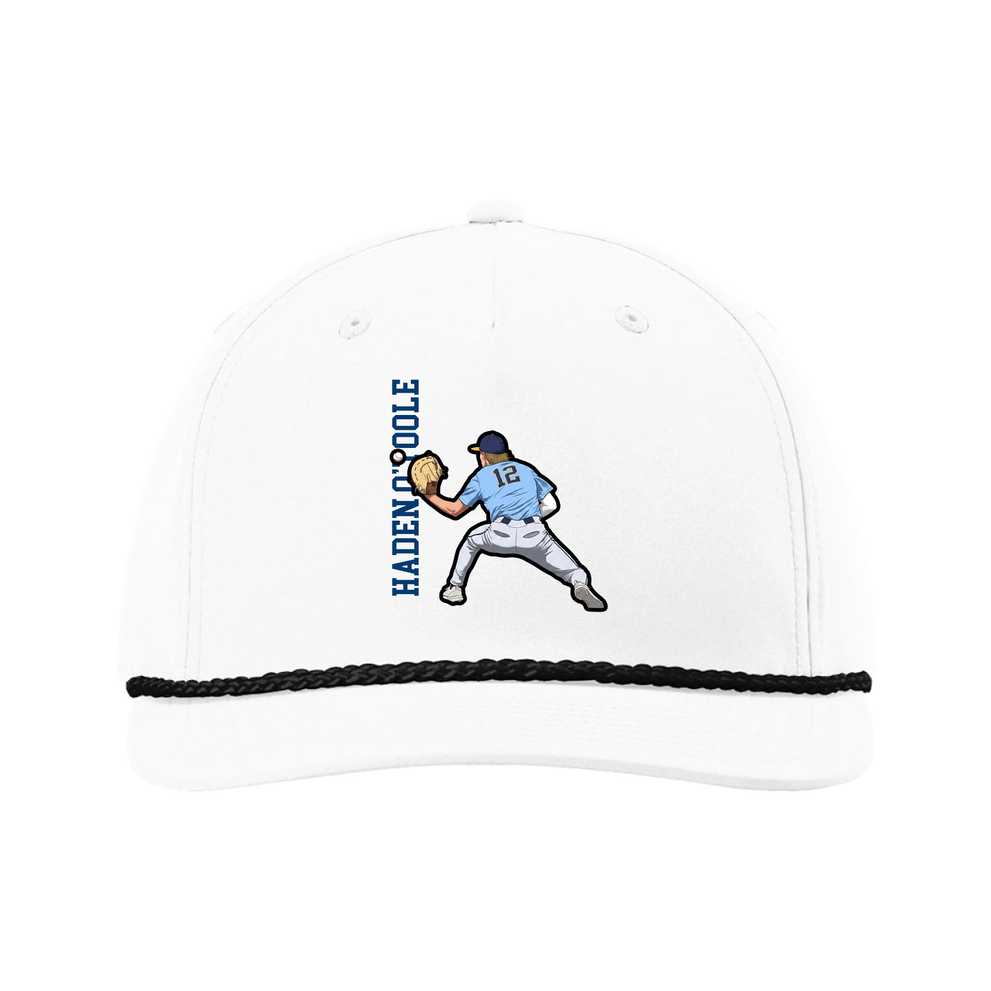 Five-Panel Classic Rope Cap — Name Vertical in White