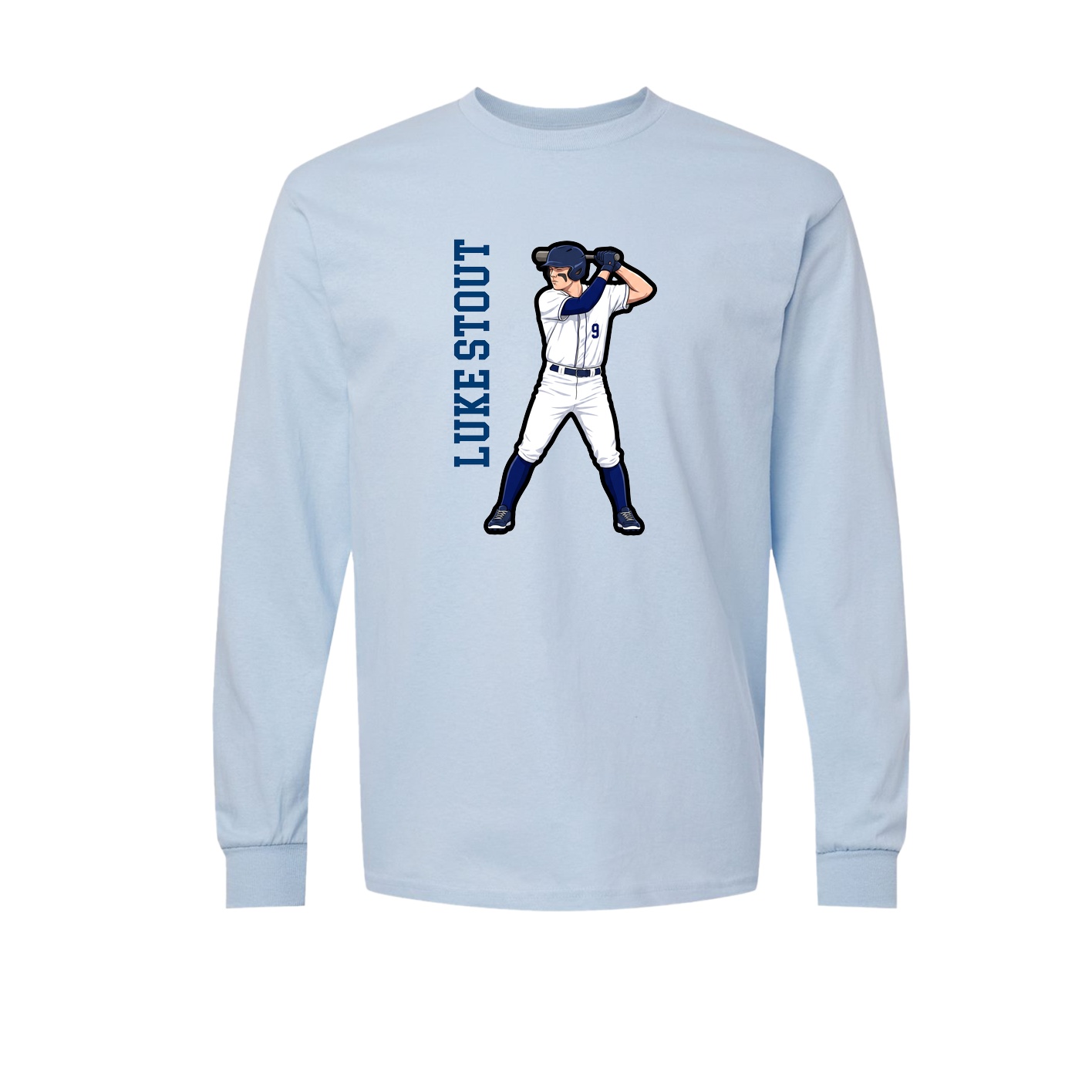 Long Sleeve Tee — Name Vertical in Light Blue