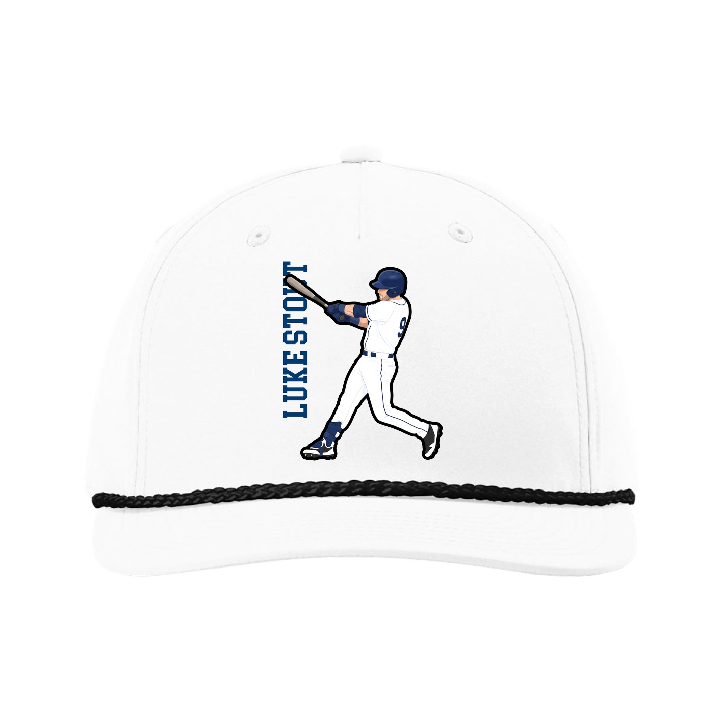 Five-Panel Classic Rope Cap — Name Vertical in White