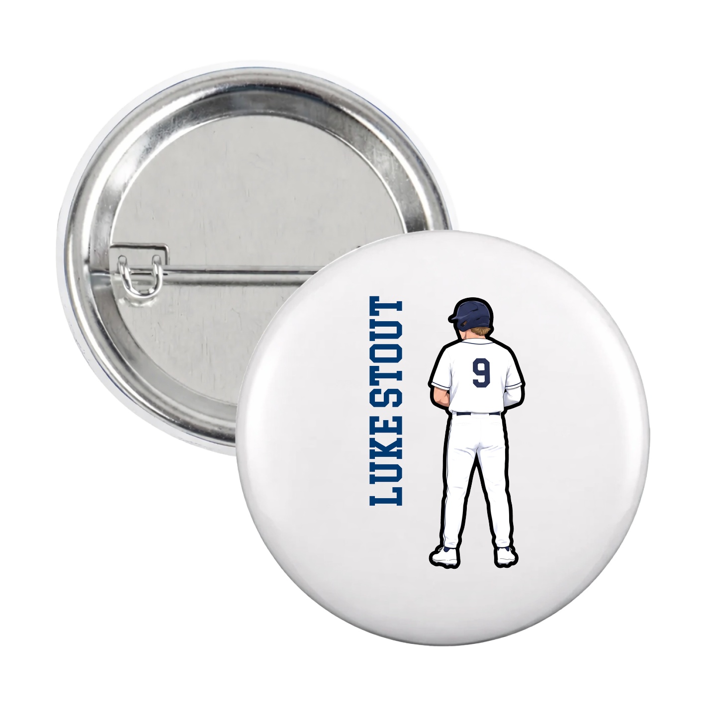 Game Day Button — Name Vertical in White