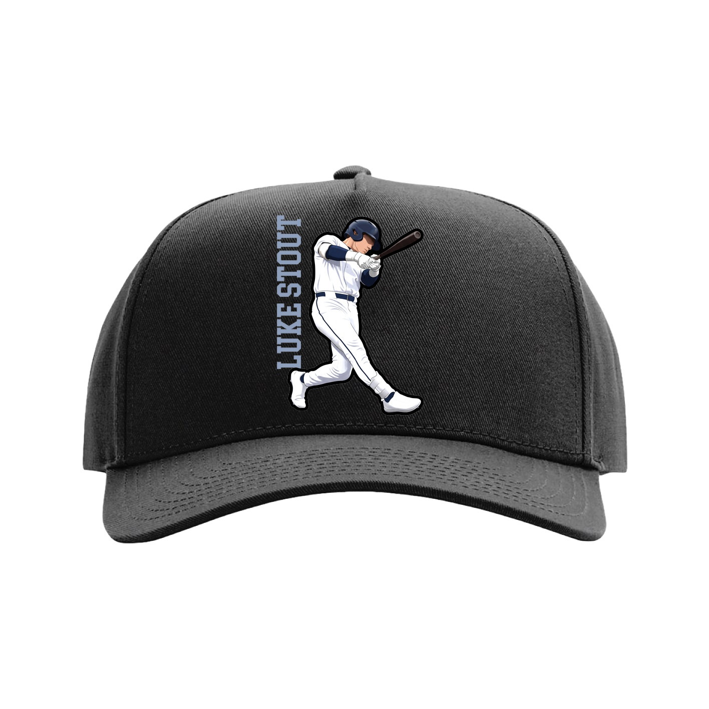Full Fabric Five-Panel Champ Cap — Name Vertical in Black