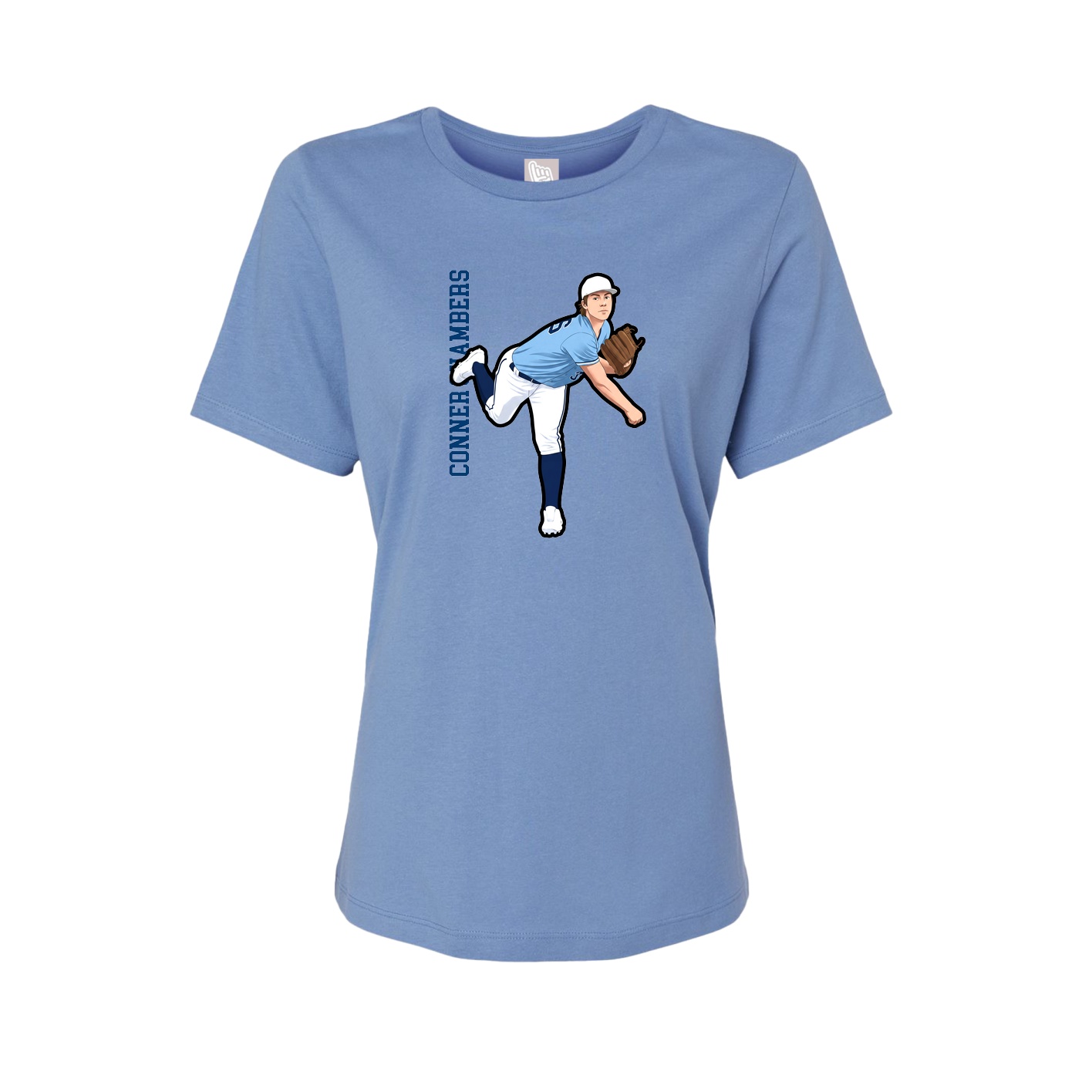 Womens Tee — Name Vertical in Powder Blue