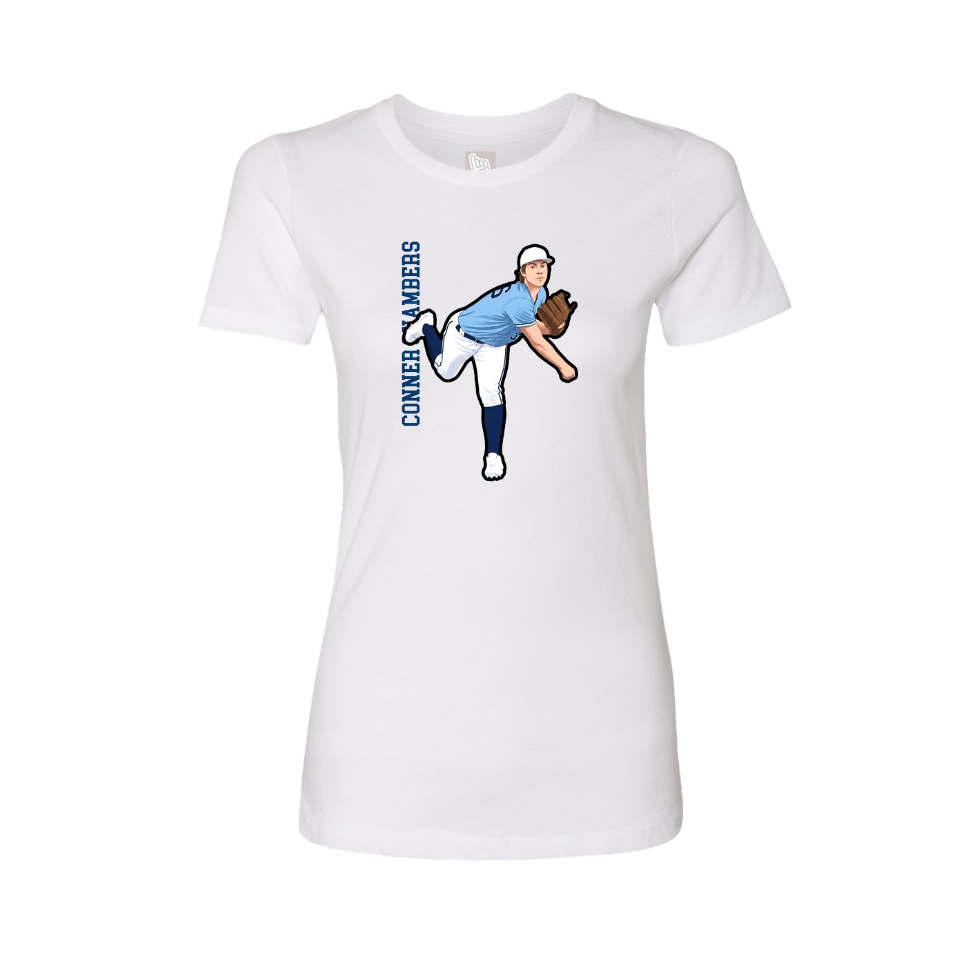 Fitted Women's Tee — Name Vertical in White