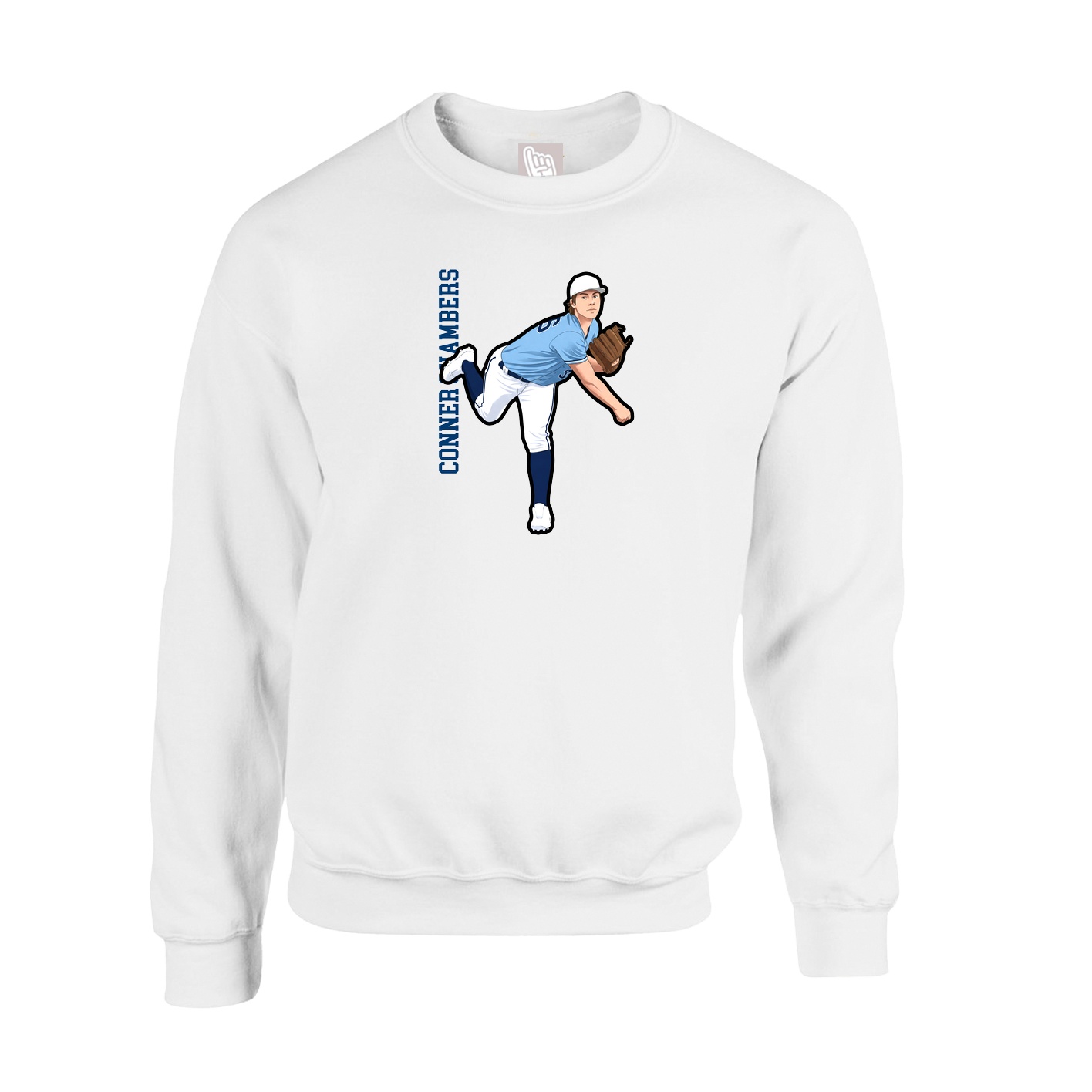 Fleece Crew — Name Vertical in White