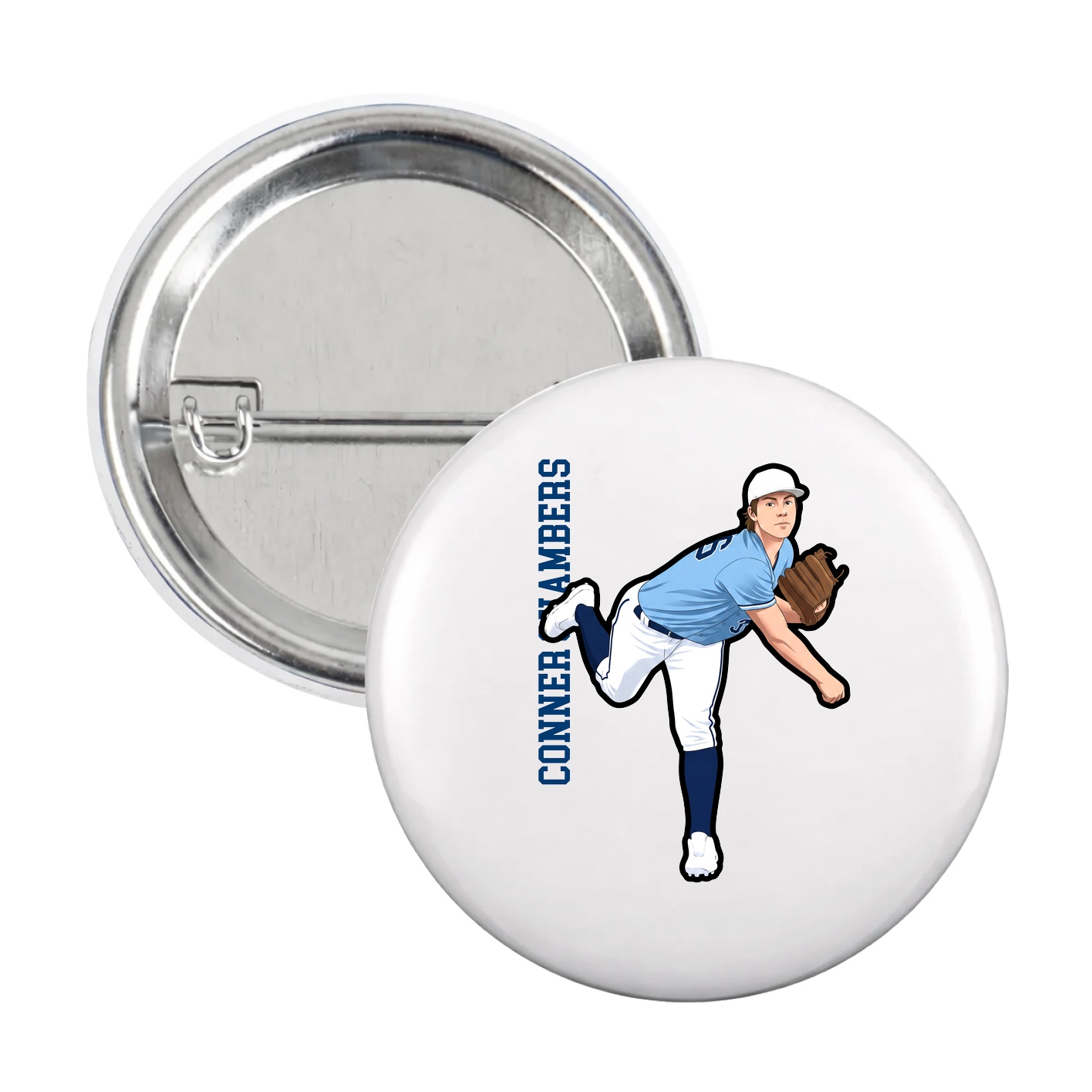 Game Day Button — Name Vertical in White