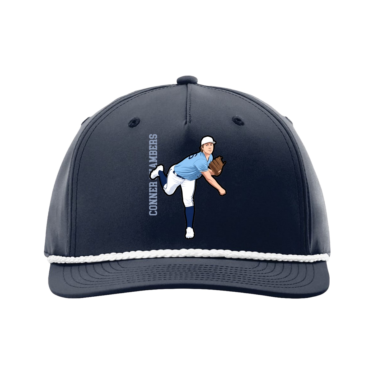 Five-Panel Classic Rope Cap — Name Vertical in Navy
