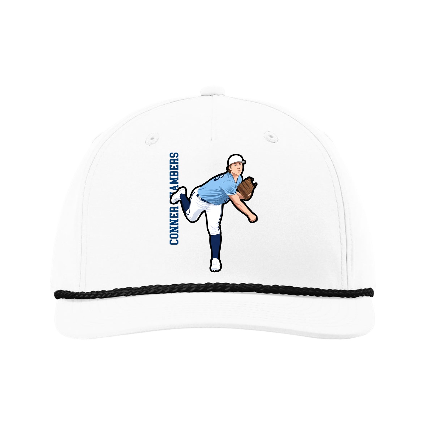 Five-Panel Classic Rope Cap — Name Vertical in White