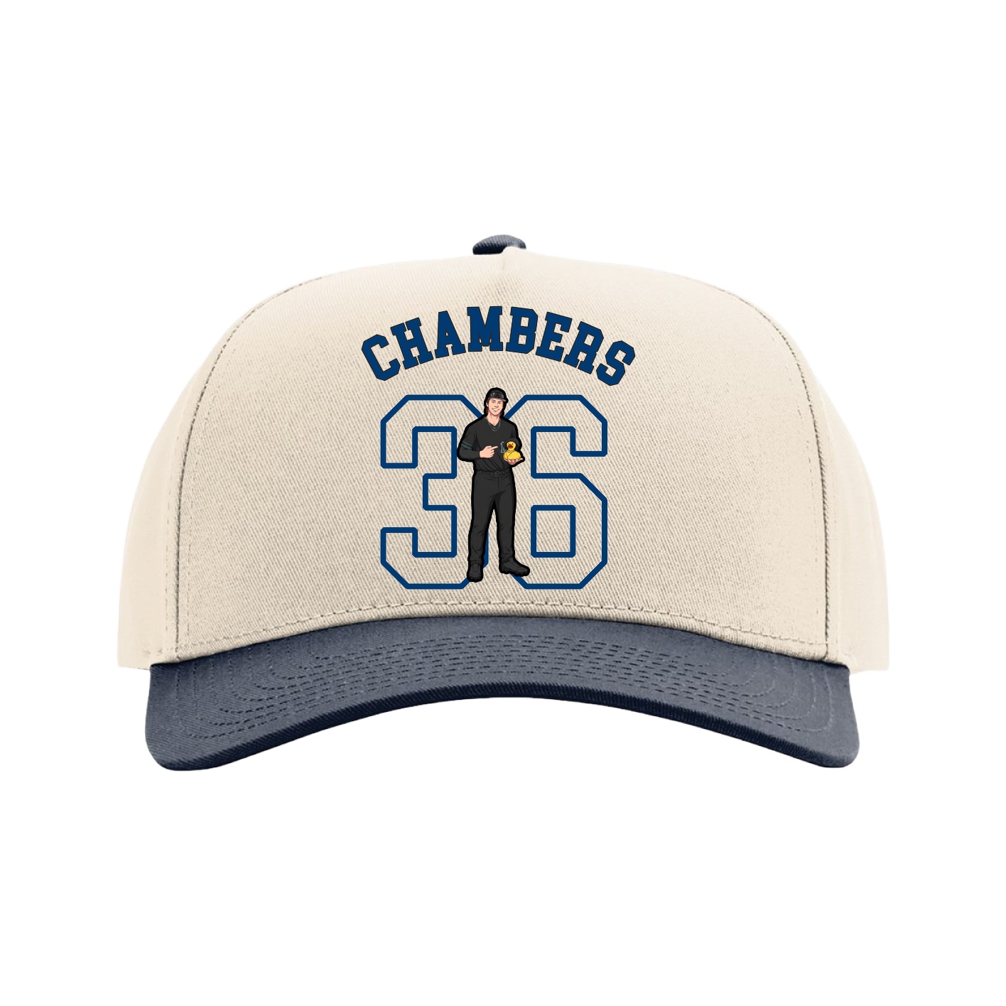 Full Fabric Five-Panel Champ Cap — Shirsey Arch in Cream/Navy