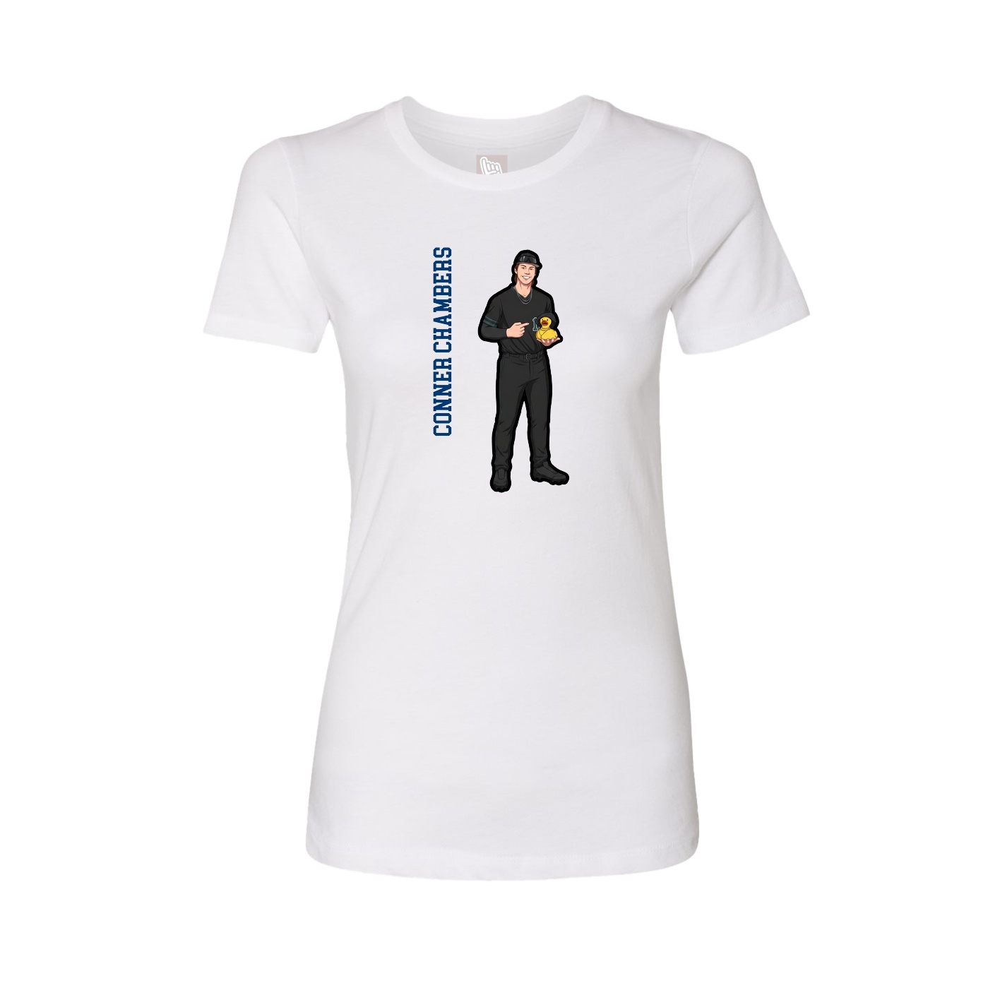 Womens Tee — Name Vertical in White