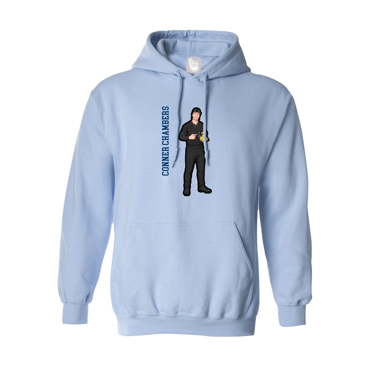 Hoodie — Name Vertical in Light Blue