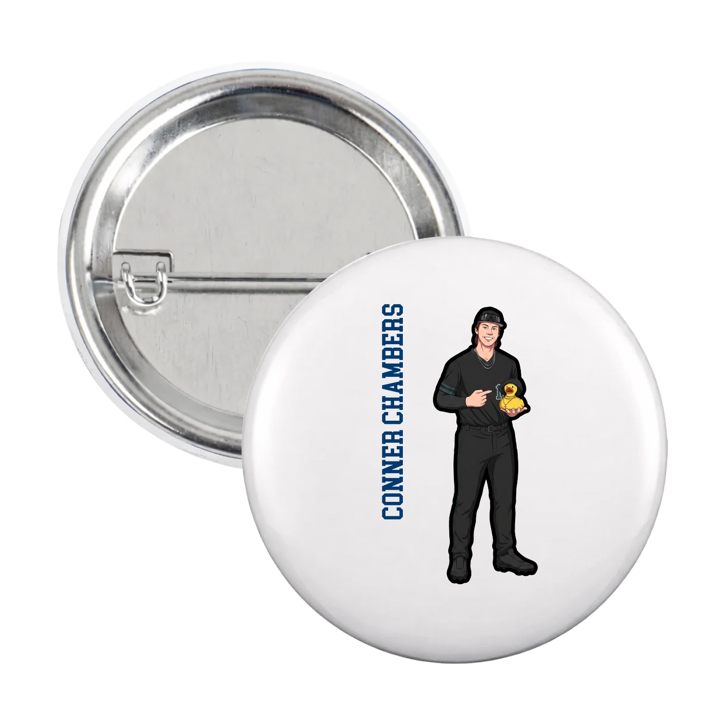Game Day Button — Name Vertical in White