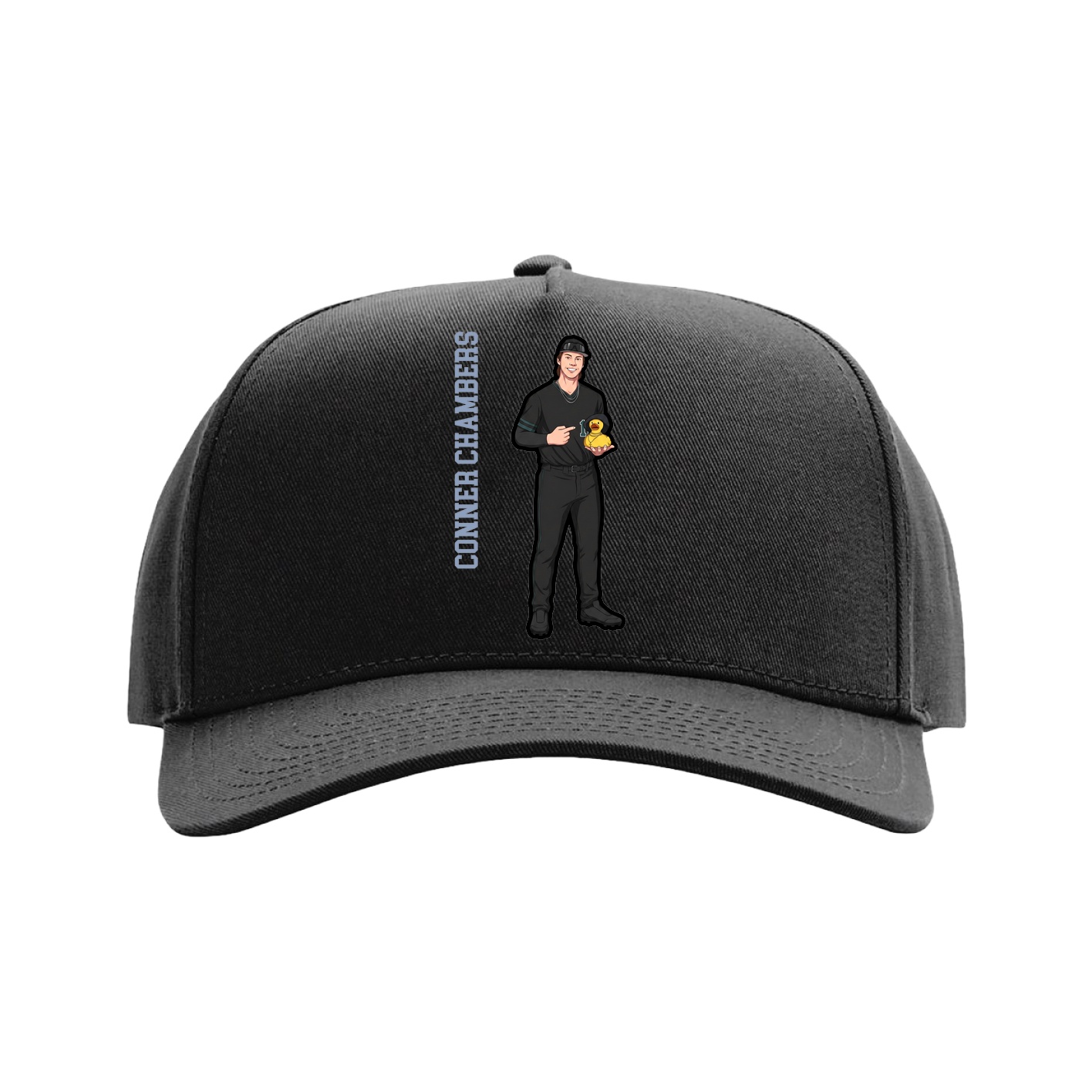 Full Fabric Five-Panel Champ Cap — Name Vertical in Black