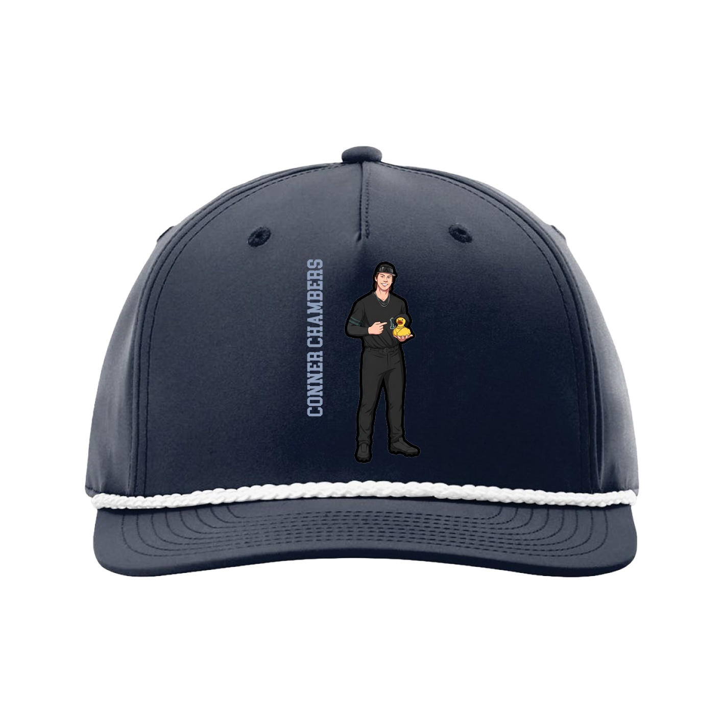 Five-Panel Classic Rope Cap — Name Vertical in Navy