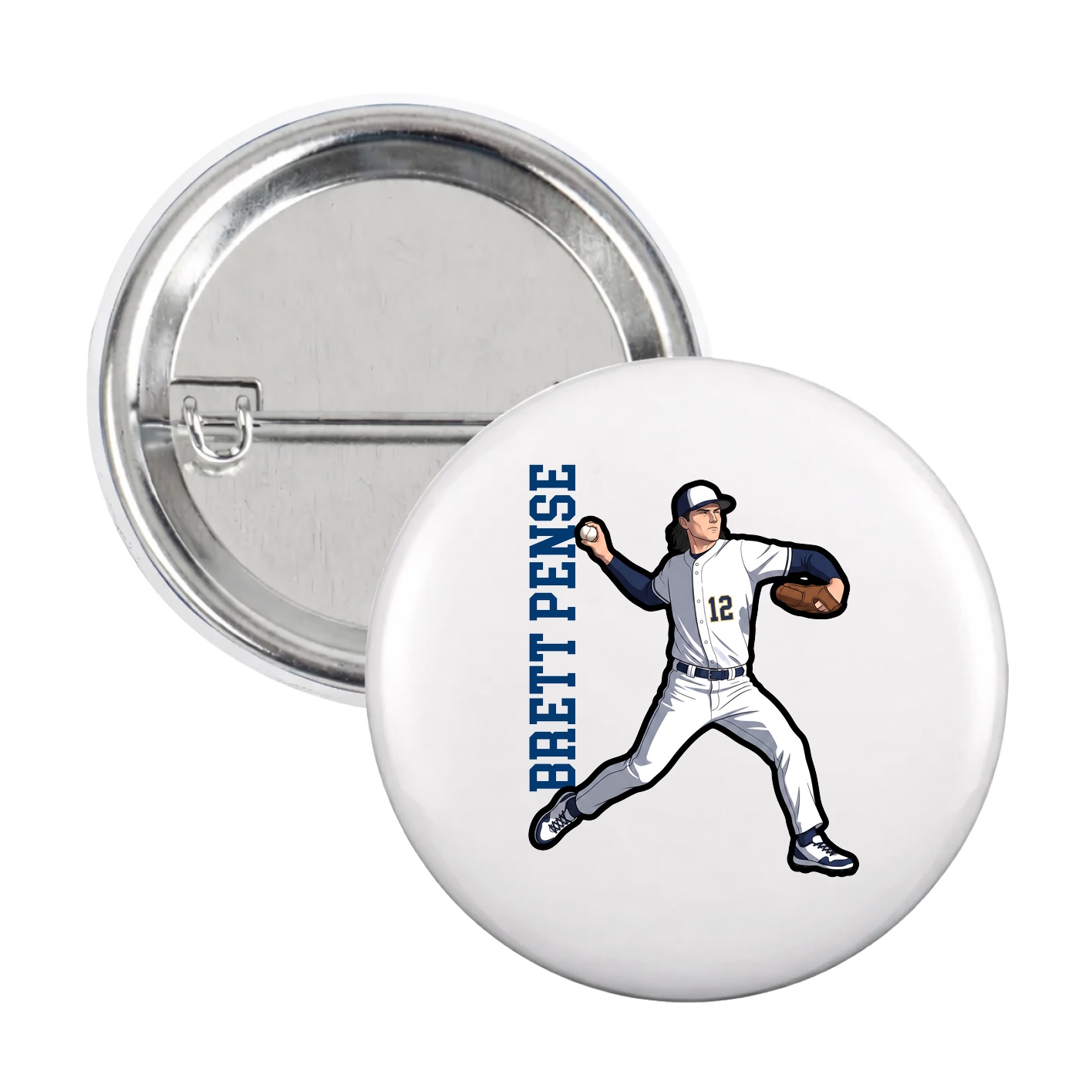 Game Day Button — Name Vertical in White