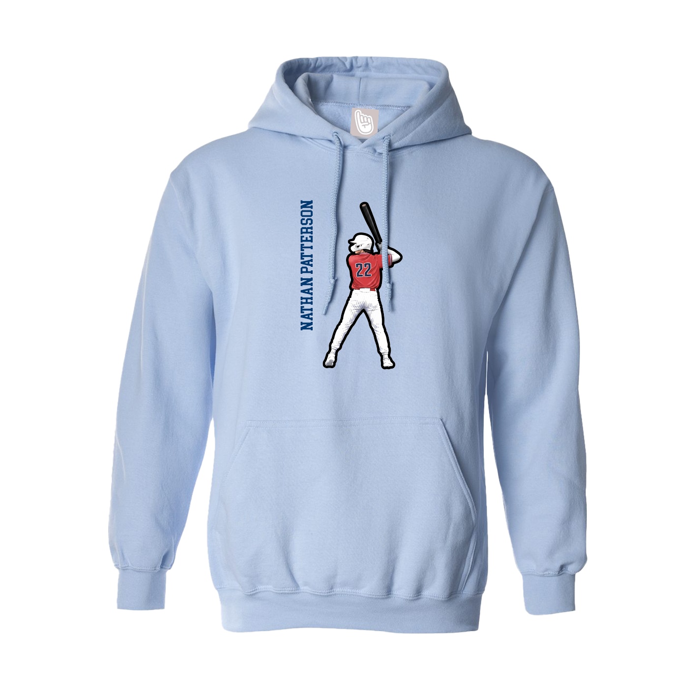 Hoodie — Name Vertical in Light Blue