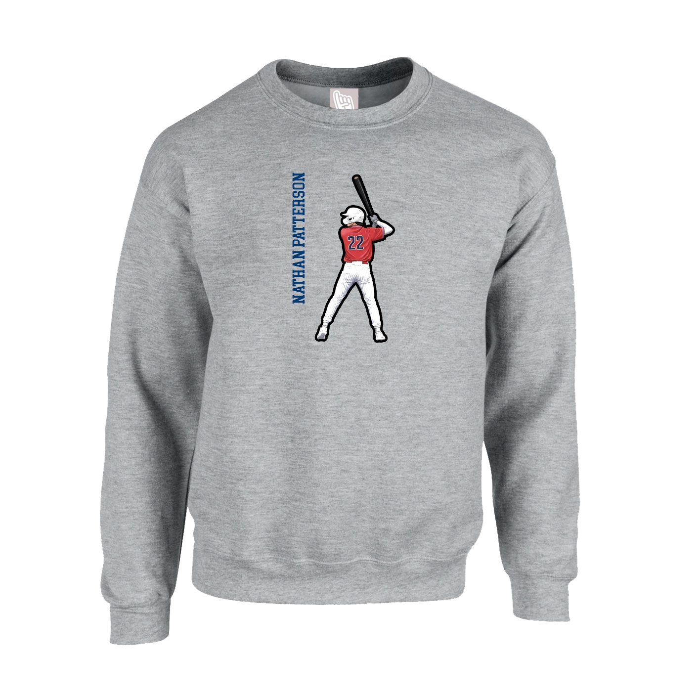 Fleece Crew — Name Vertical in Grey