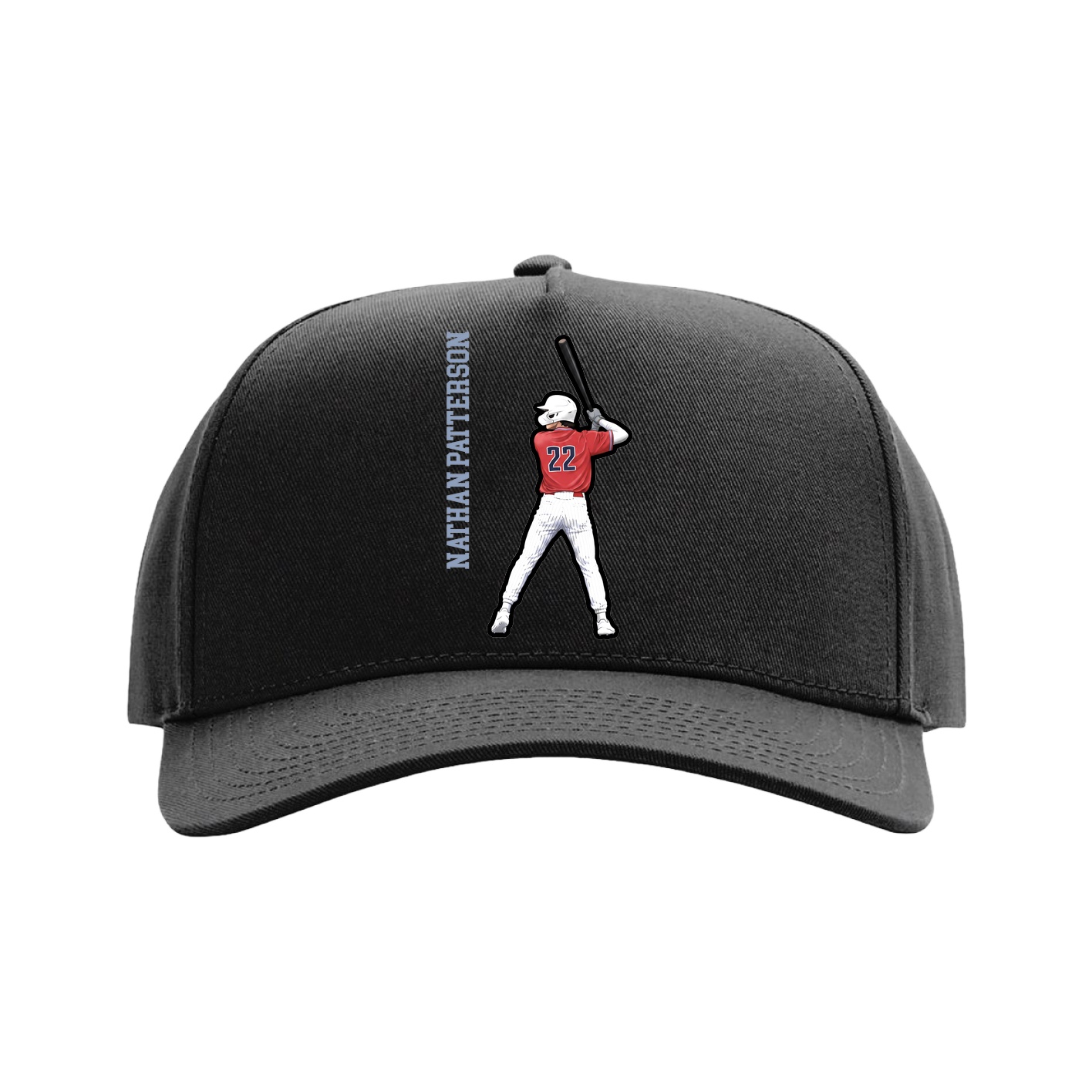 Full Fabric Five-Panel Champ Cap — Name Vertical in Black