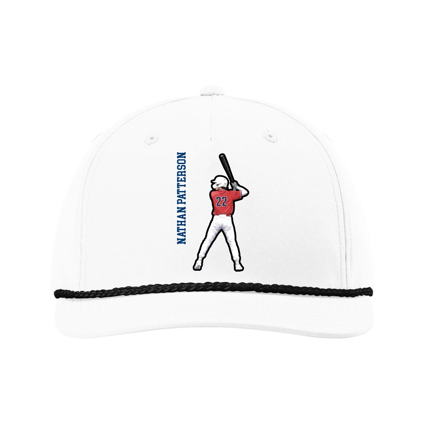 Five-Panel Classic Rope Cap — Name Vertical in White