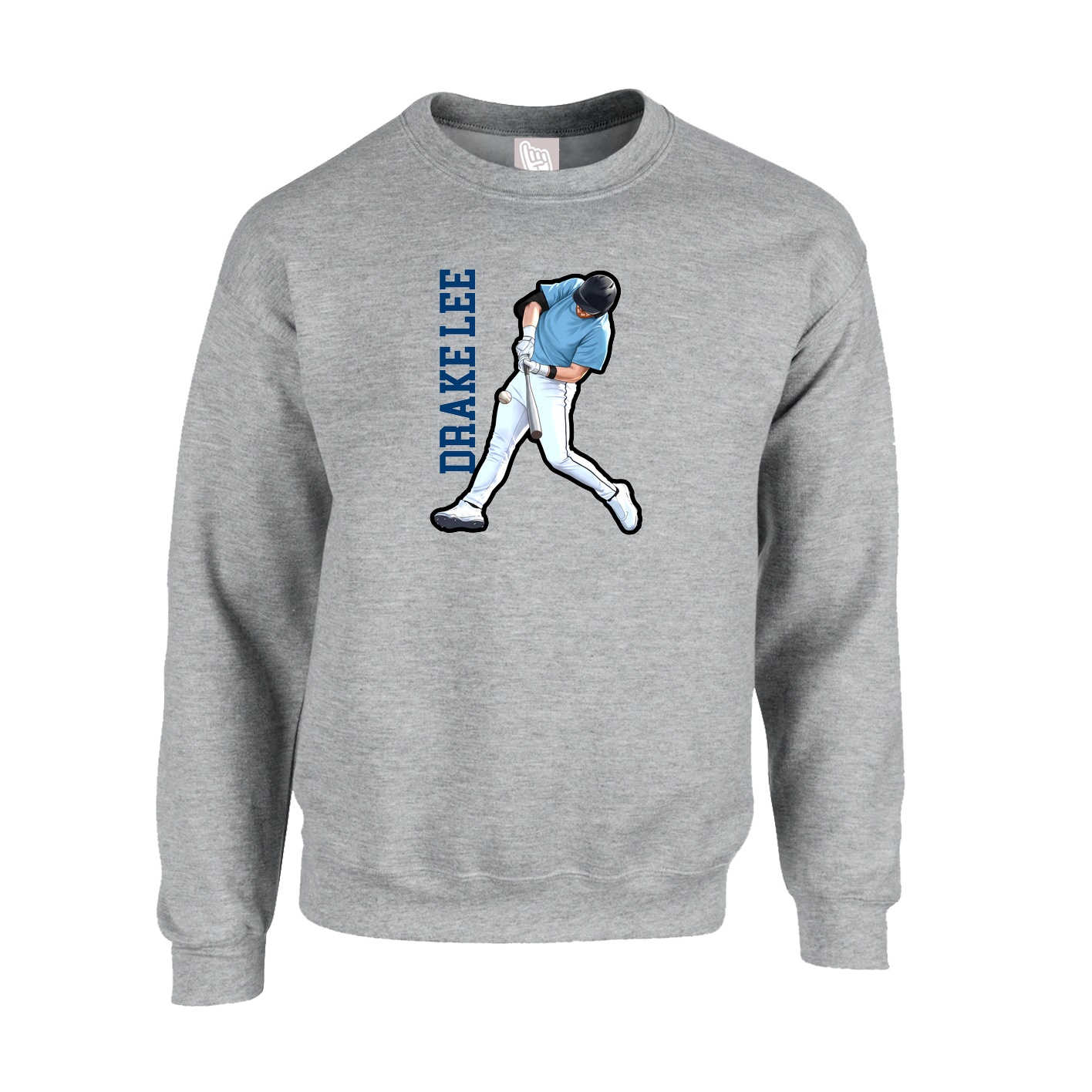Fleece Crew — Name Vertical in Grey
