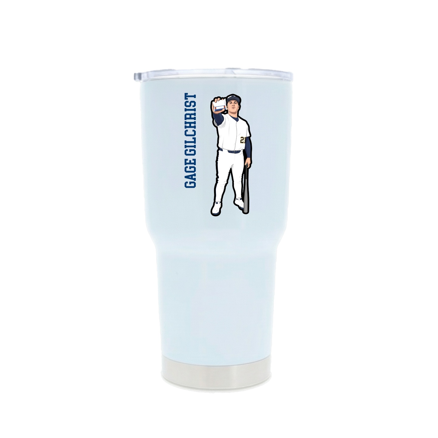 30oz Stainless Steel Tumbler — Name Vertical in White