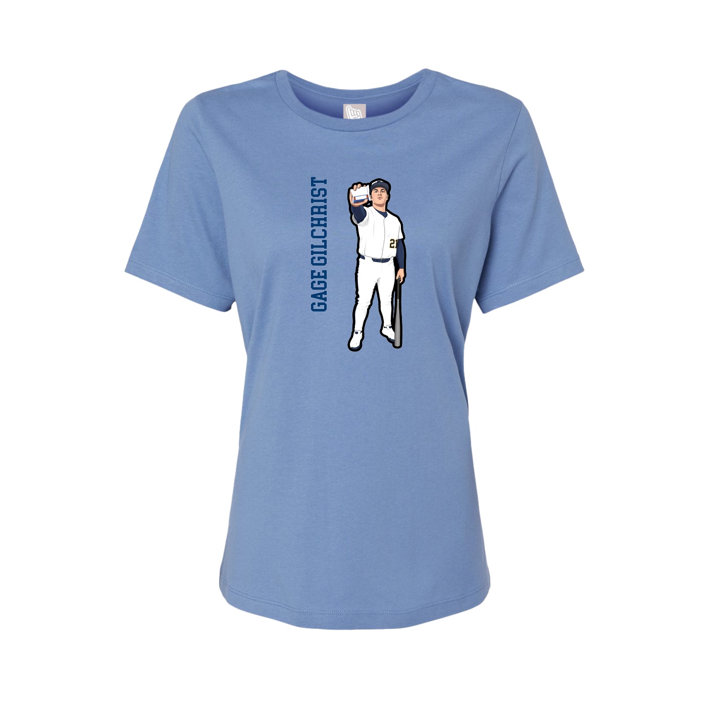 Womens Tee — Name Vertical in Powder Blue