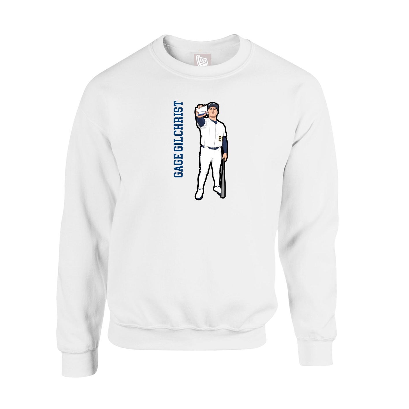 Fleece Crew — Name Vertical in White