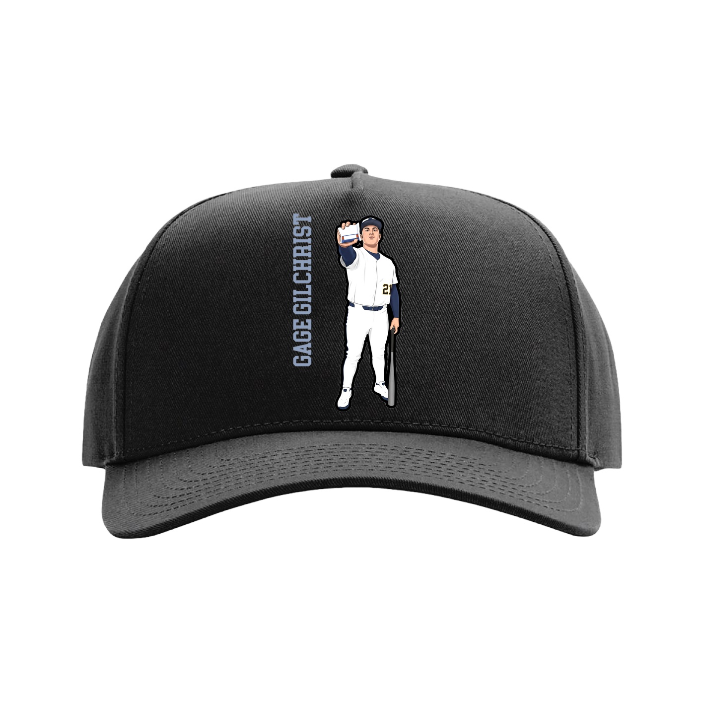 Full Fabric Five-Panel Champ Cap — Name Vertical in Black